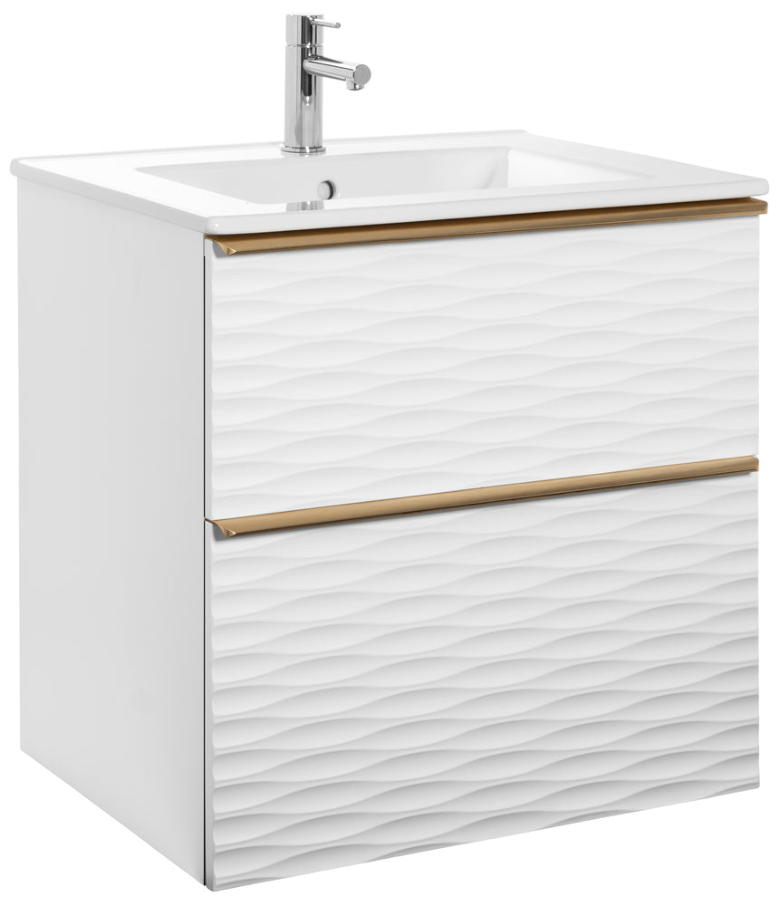 Isella Aqua Wave 60 Kompakt, tvättställ i porslin, Vit Matt, handtag Mässing