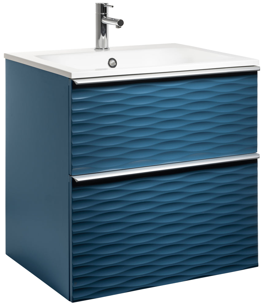 Isella Aqua Wave 60, tvättställ i mineralkomposit, Petroleumblå Matt, handtag Aluminium