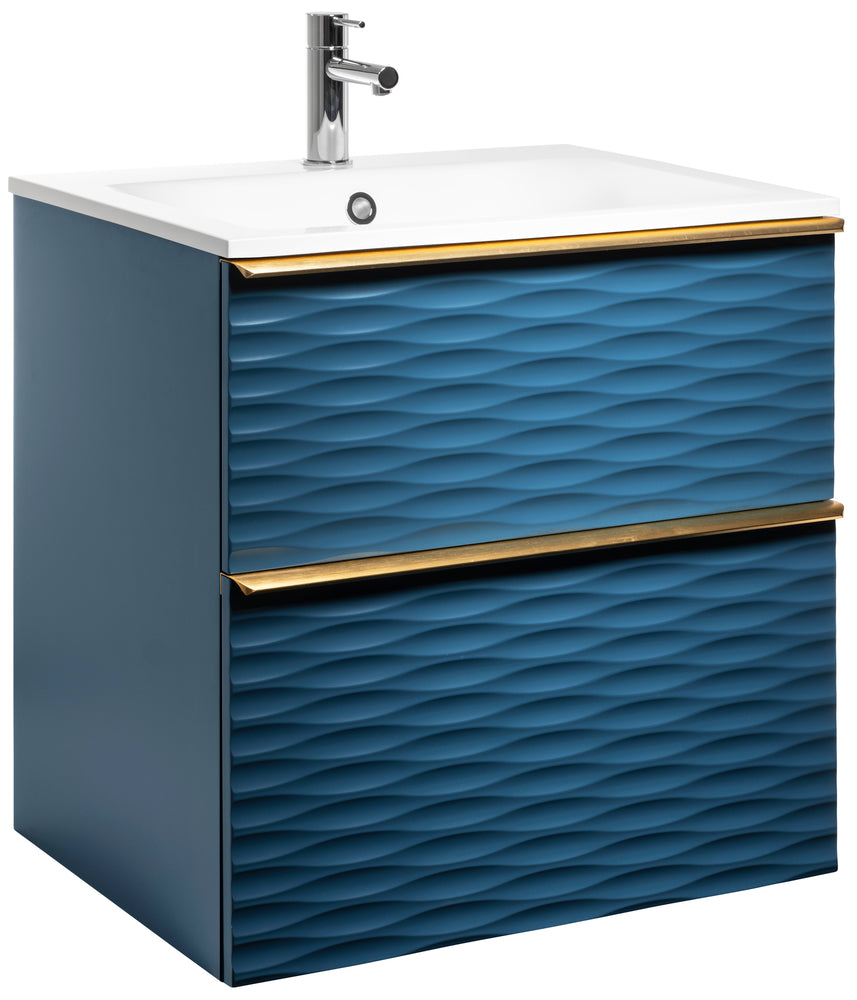 Isella Aqua Wave 60, tvättställ i mineralkomposit, Petroleumblå Matt, handtag Mässing