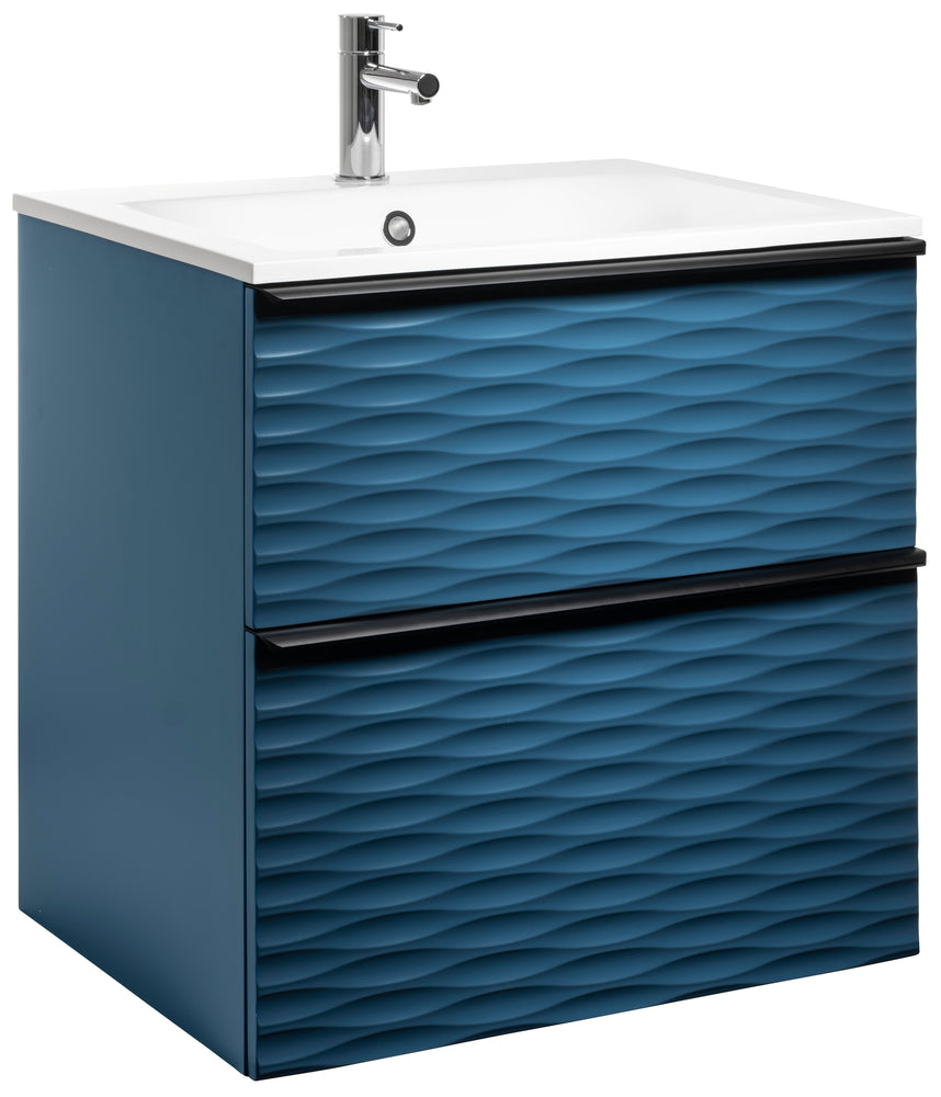 Isella Aqua Wave 60, tvättställ i mineralkomposit, Petroleumblå Matt, handtag Svart Matt