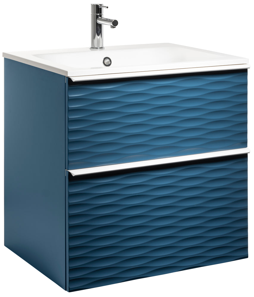 Isella Aqua Wave 60, tvättställ i mineralkomposit, Petroleumblå Matt, handtag Vitt Matt