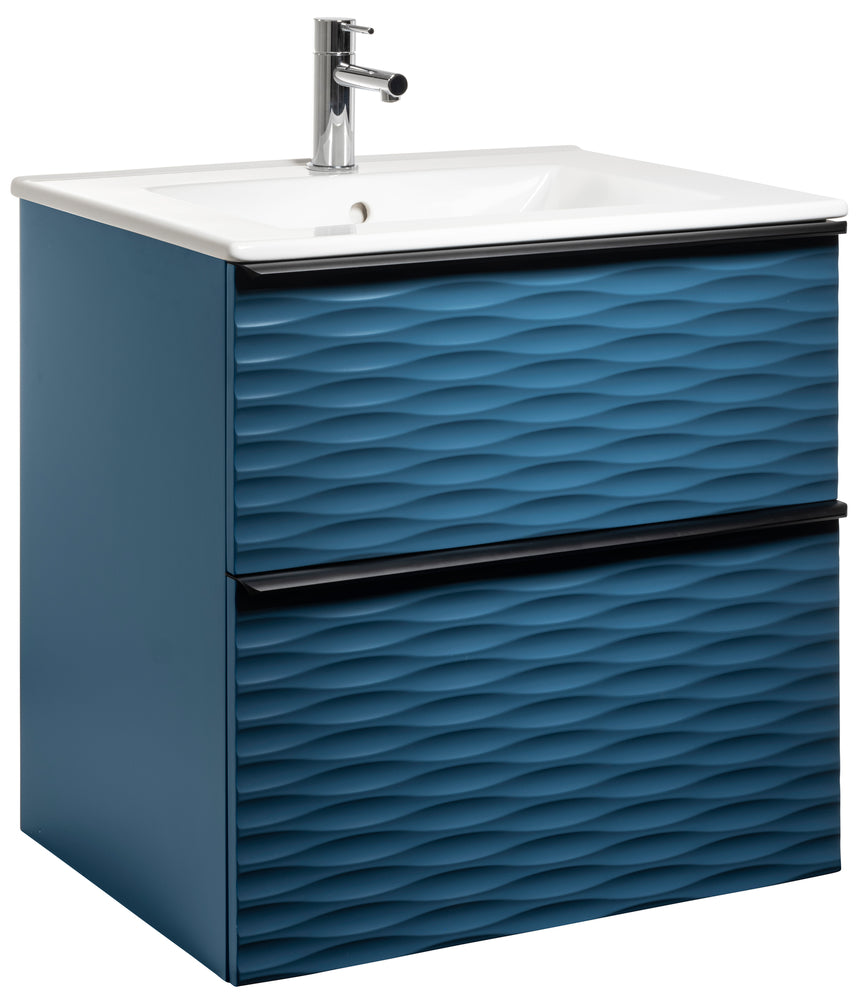 Isella Aqua Wave 60, tvättställ i porslin, Petroleumblå Matt, handtag Svart Matt