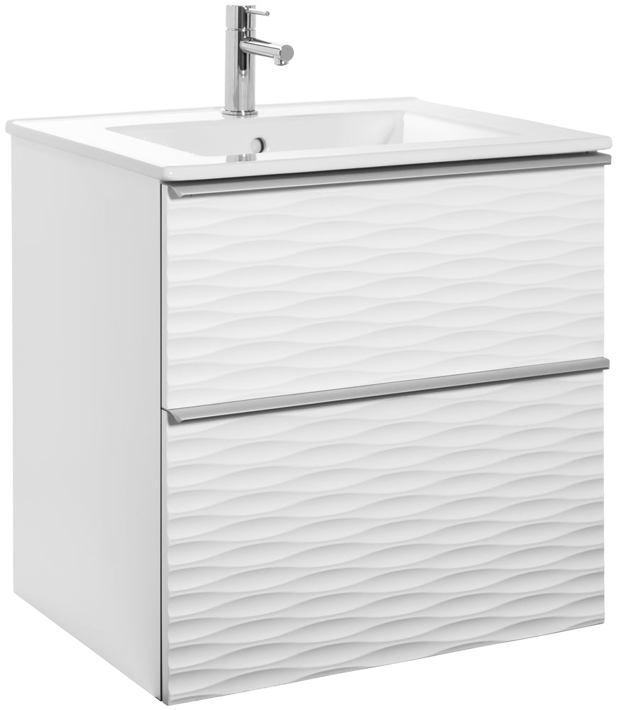 Isella Aqua Wave 60, tvättställ i porslin, Vit Matt, handtag Aluminium