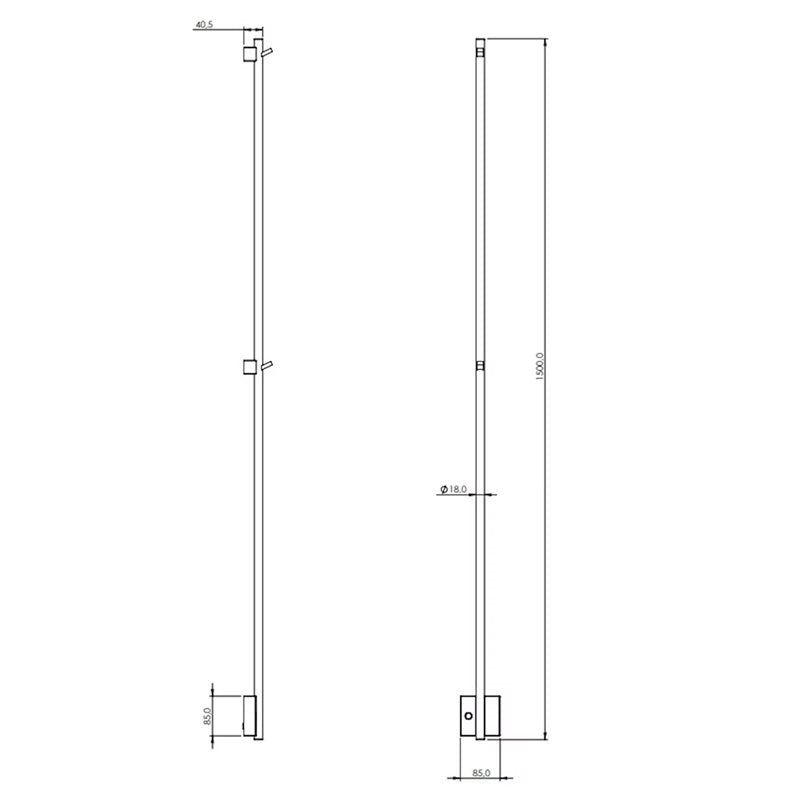 Måttritning – Handdukstork Tapwell TW1500-85 Brushed nickel
