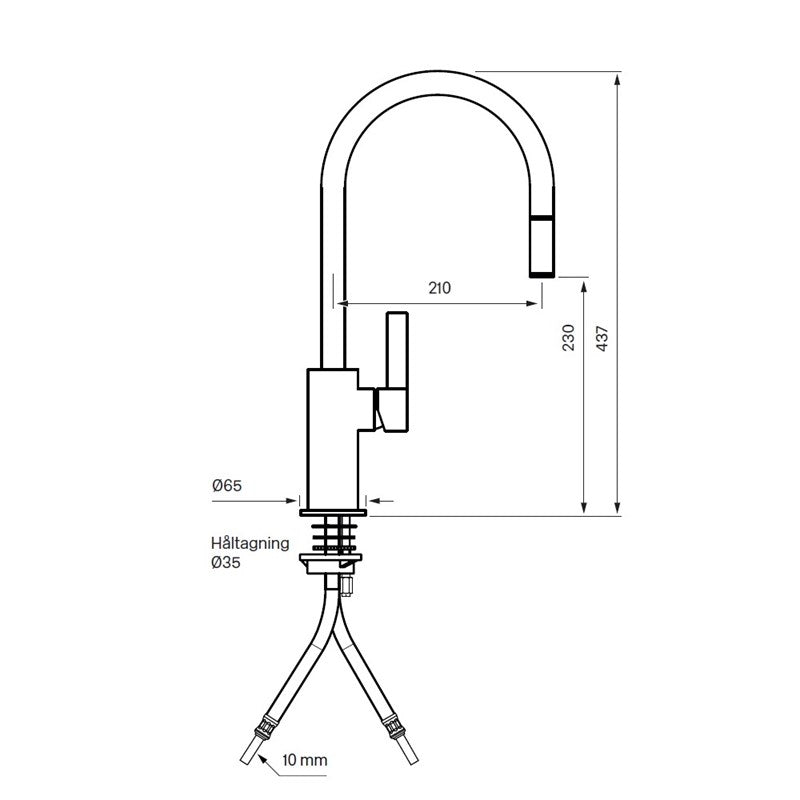 Måttritning – Köksblandare Tapwell ARM375 low Brushed nickel