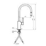 Måttritning – Köksblandare Tapwell ARM375 low Brushed nickel