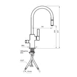 Måttritning – Köksblandare Tapwell ARM385 low Brushed nickel