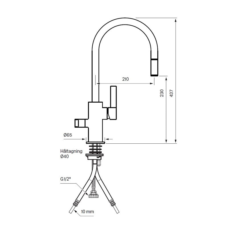 Måttritning – Köksblandare Tapwell ARM385 low Brushed nickel