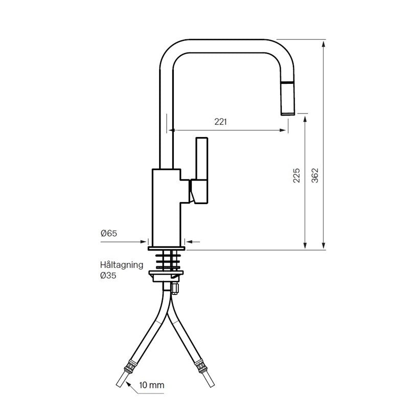 Måttritning – Tapwell Köksblandare ARM577 low Brushed nickel