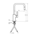 Måttritning – Tapwell Köksblandare ARM577 low Brushed nickel