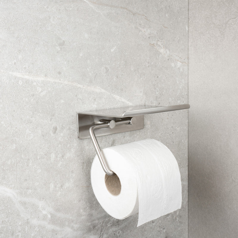 Toalettpappershållare med hylla Base Borstat rostfritt Beslag Design bild 3