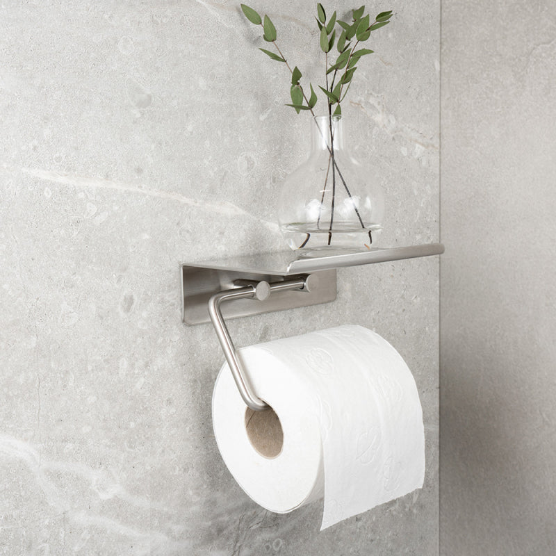 Toalettpappershållare med hylla Base Borstat rostfritt Beslag Design bild 4