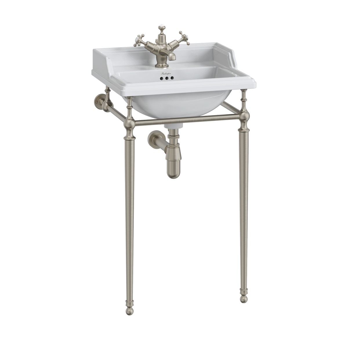 Tvättställ Burlington Classic 50 cm 1-håls med ställning Borstad nickel