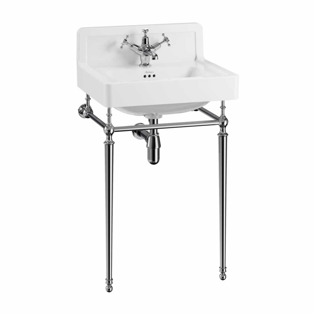 Tvättställ Burlington Contemporary 56 cm med upphöjd bakkant 1-håls med ställning Krom