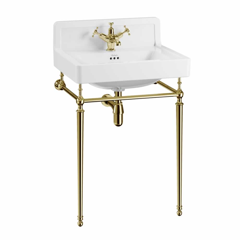 Tvättställ Burlington Contemporary 61 cm med upphöjd bakkant 1-håls med ställning Guld