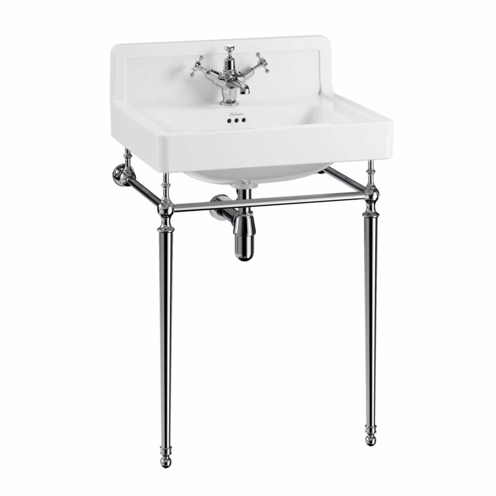 Tvättställ Burlington Contemporary 61 cm med upphöjd bakkant 1-håls med ställning Krom