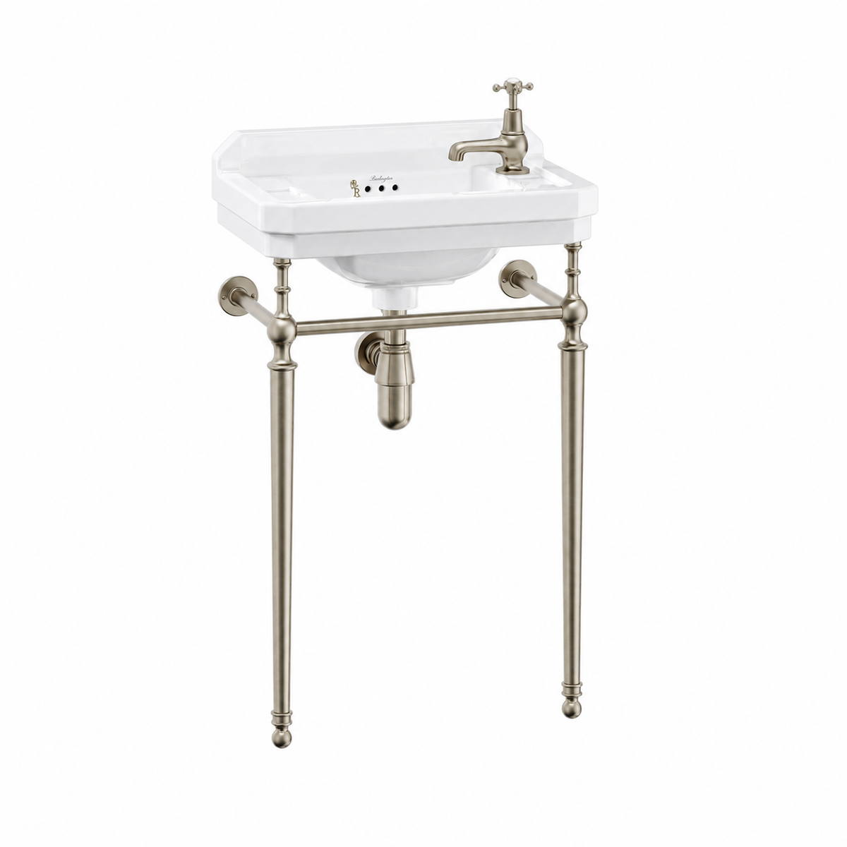 Tvättställ Burlington Edwardian 52 cm 1-håls höger med ställning Borstad nickel