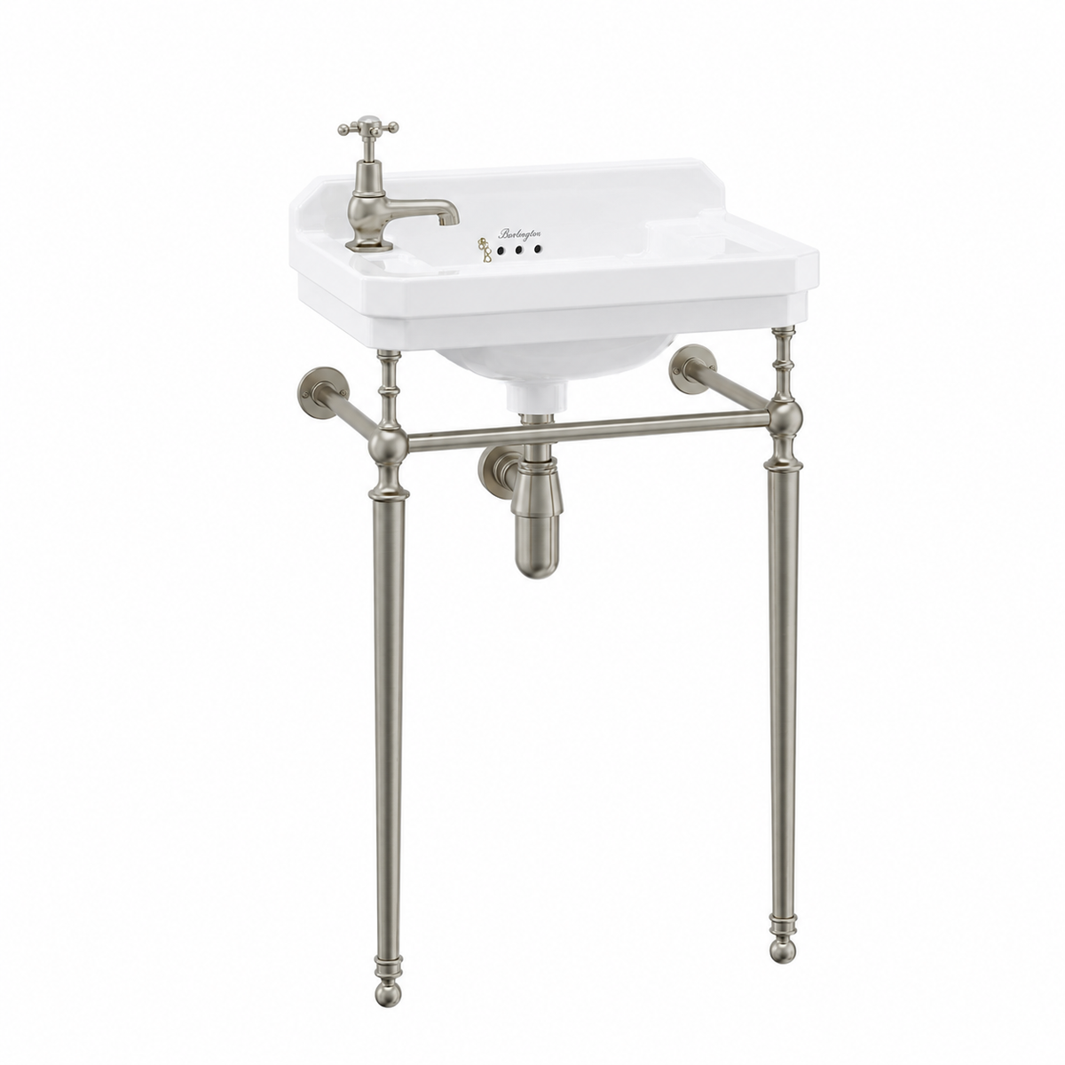 Tvättställ Burlington Edwardian 52 cm 1-håls vänster med ställning Borstad nickel