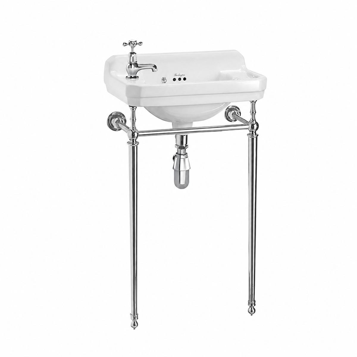 Tvättställ Burlington Edwardian 52 cm 1-håls vänster med ställning Krom