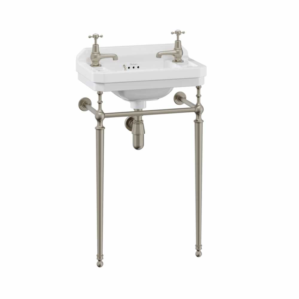 Tvättställ Burlington Edwardian 52 cm 2-håls med ställning Borstad nickel
