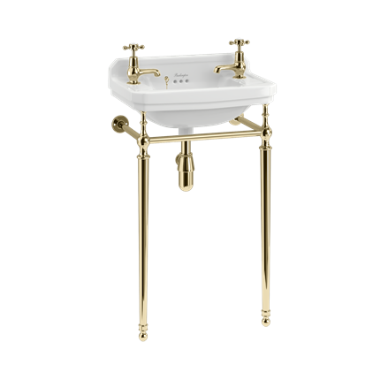 Tvättställ Burlington Edwardian 52 cm 2-håls med ställning Guld