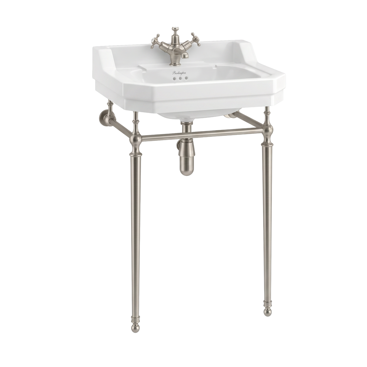 Tvättställ Burlington Edwardian 56 cm 1-håls med ställning Borstad nickel