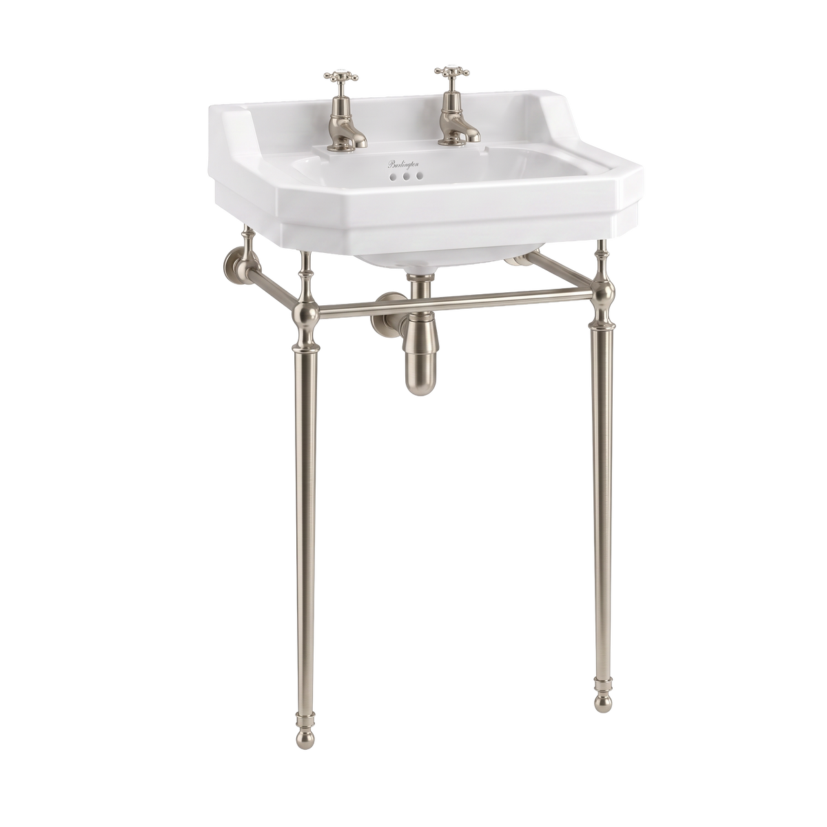 Tvättställ Burlington Edwardian 56 cm 2-håls med ställning Borstad nickel