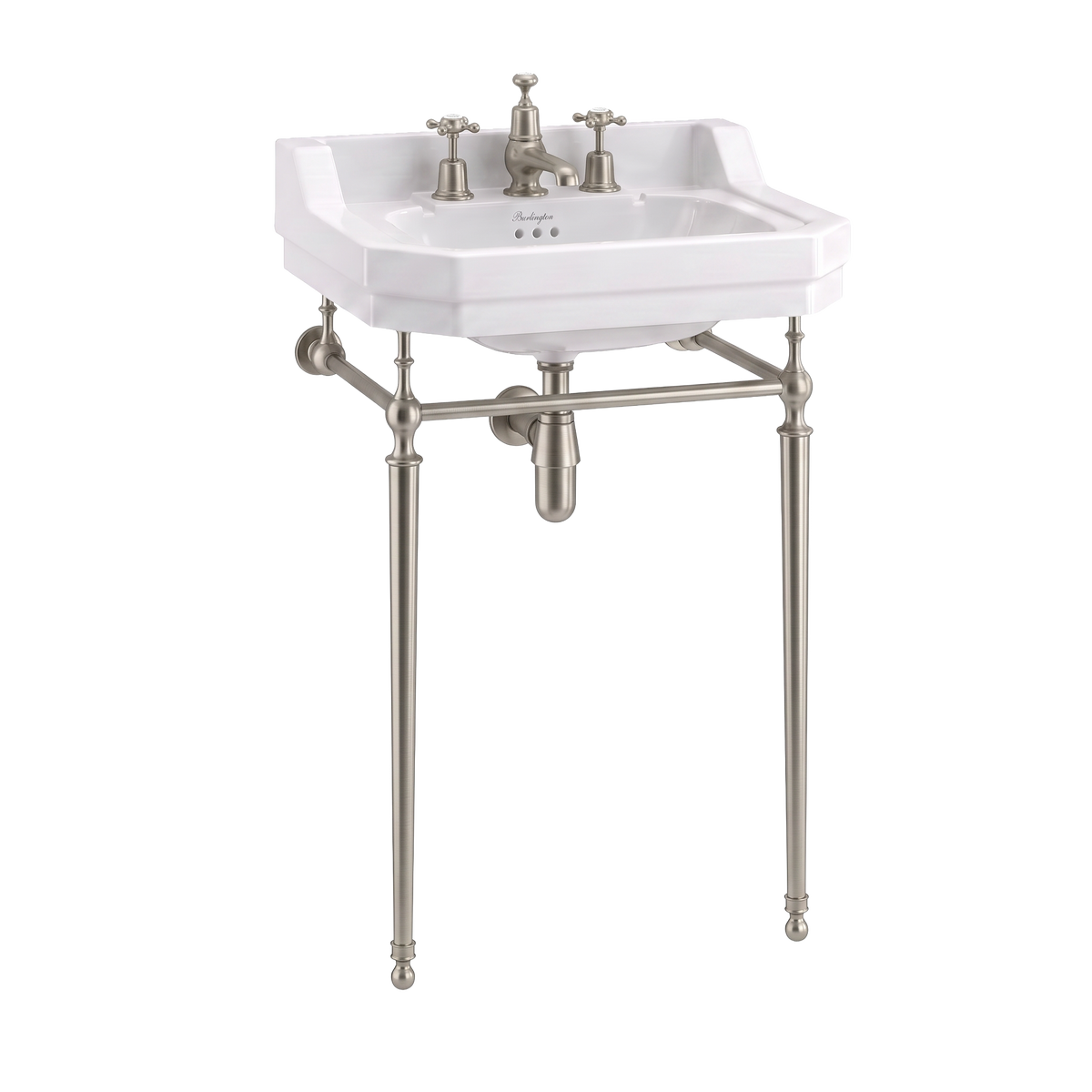 Tvättställ Burlington Edwardian 56 cm 3-håls med ställning Borstad nickel