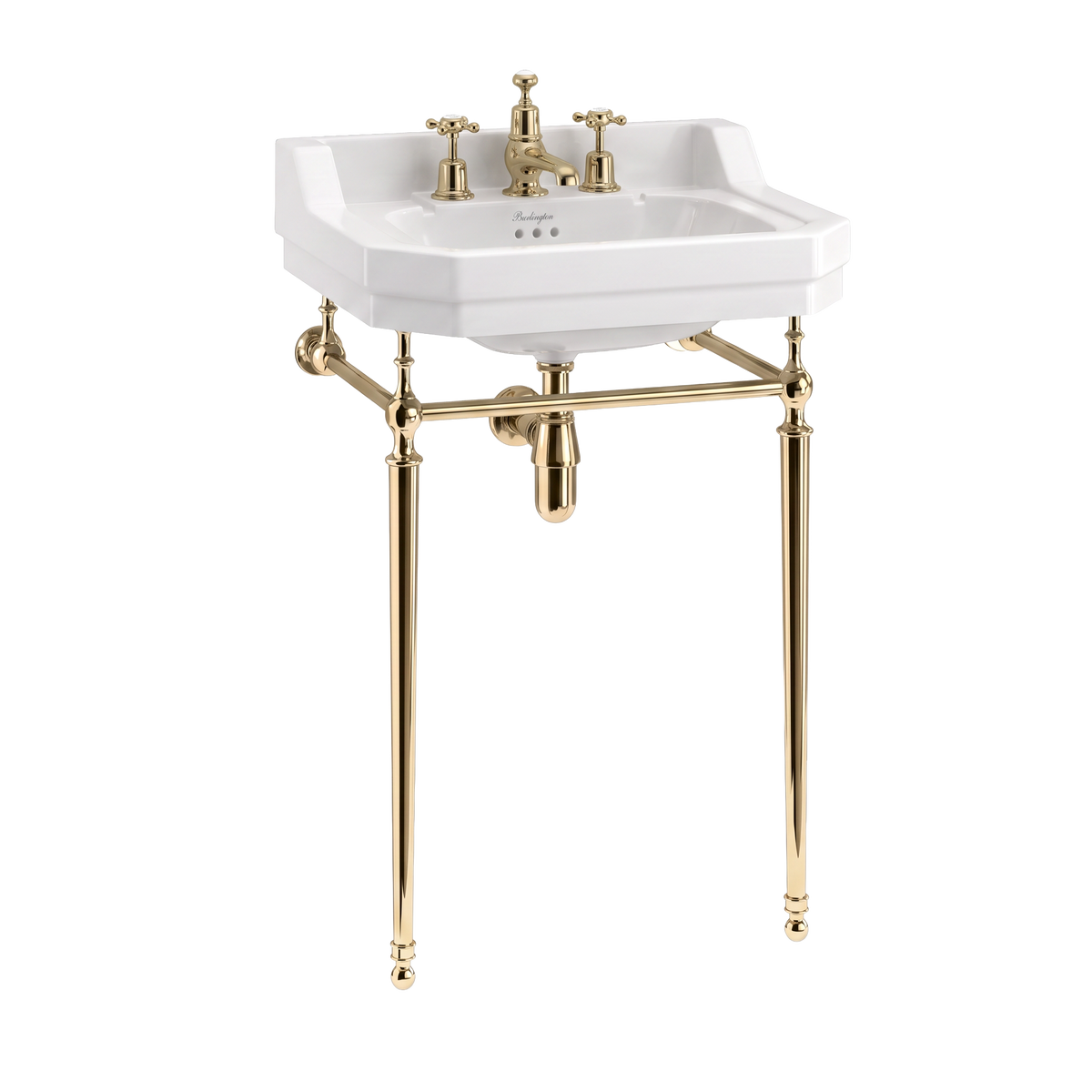 Tvättställ Burlington Edwardian 56 cm 3-håls med ställning Guld