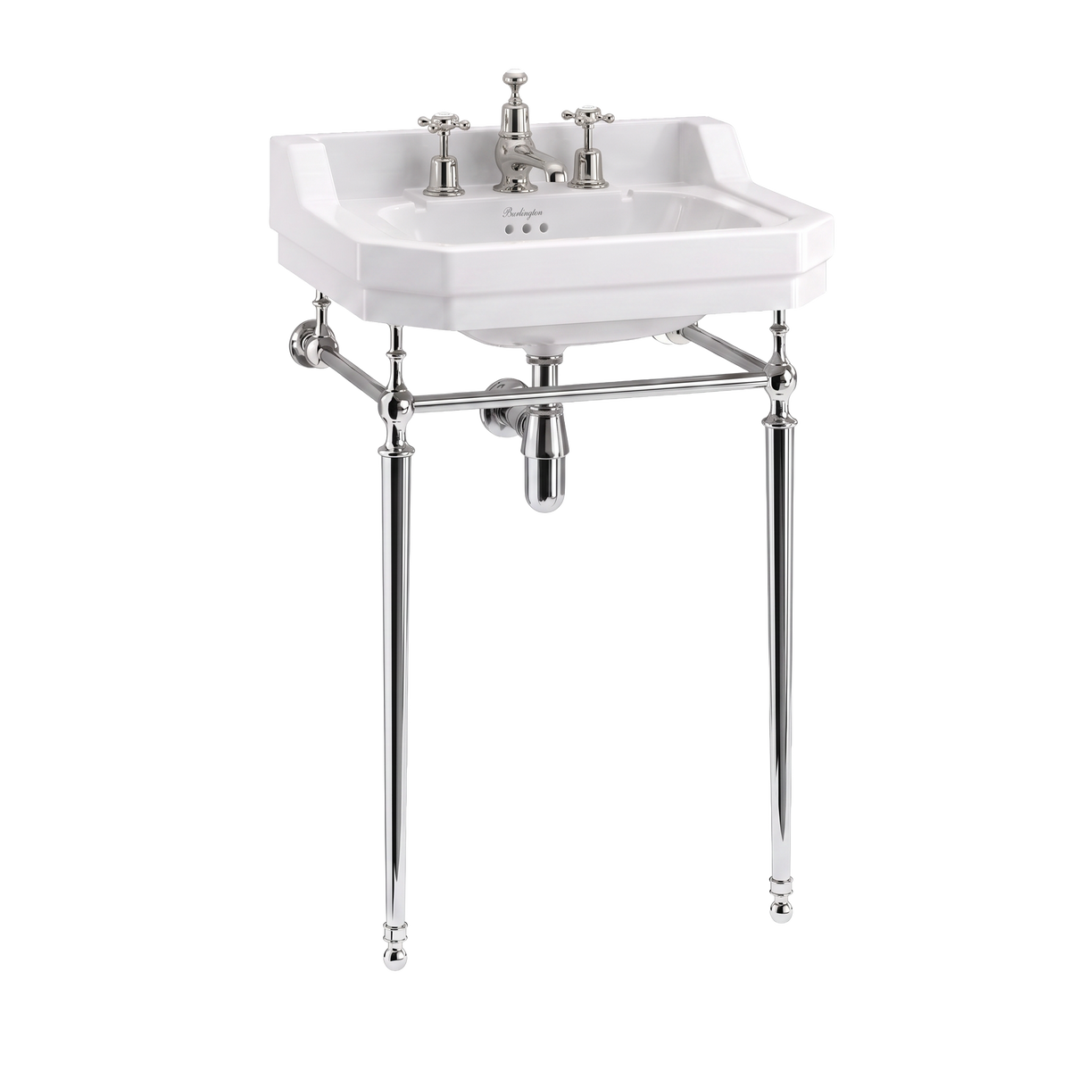 Tvättställ Burlington Edwardian 56 cm 3-håls med ställning Krom