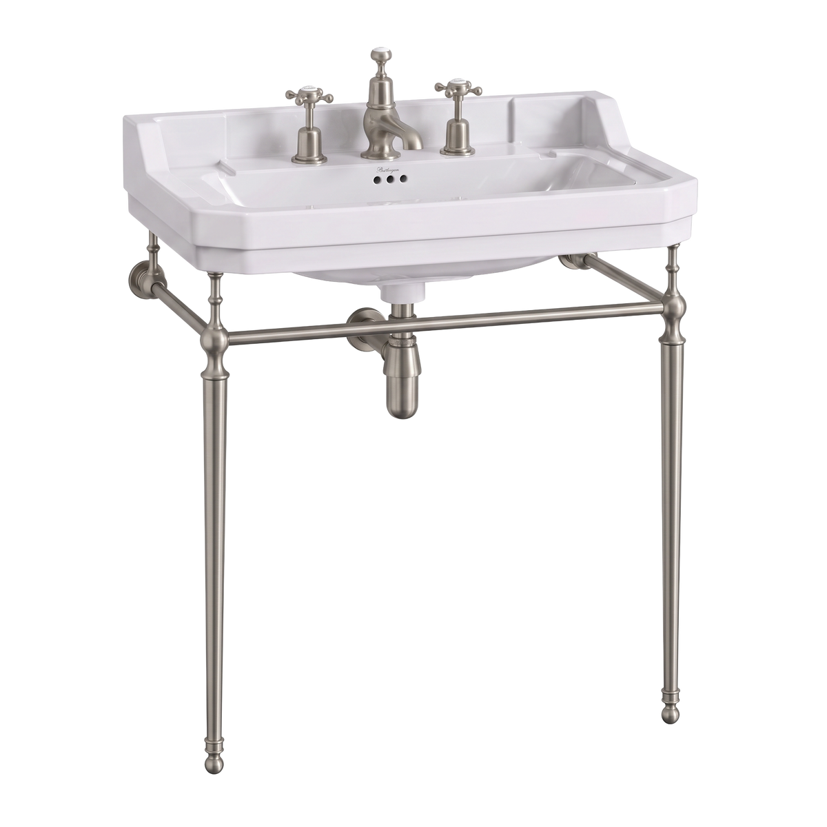 Tvättställ Burlington Edwardian 80 cm 3-håls med ställning Borstad nickel