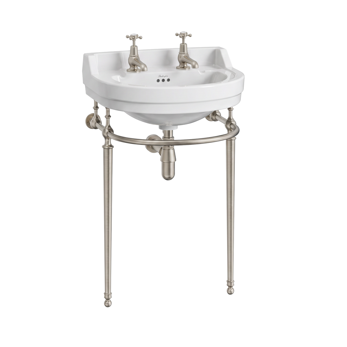Tvättställ Burlington Edwardian rundat 56 cm 2-håls med ställning Borstad nickel