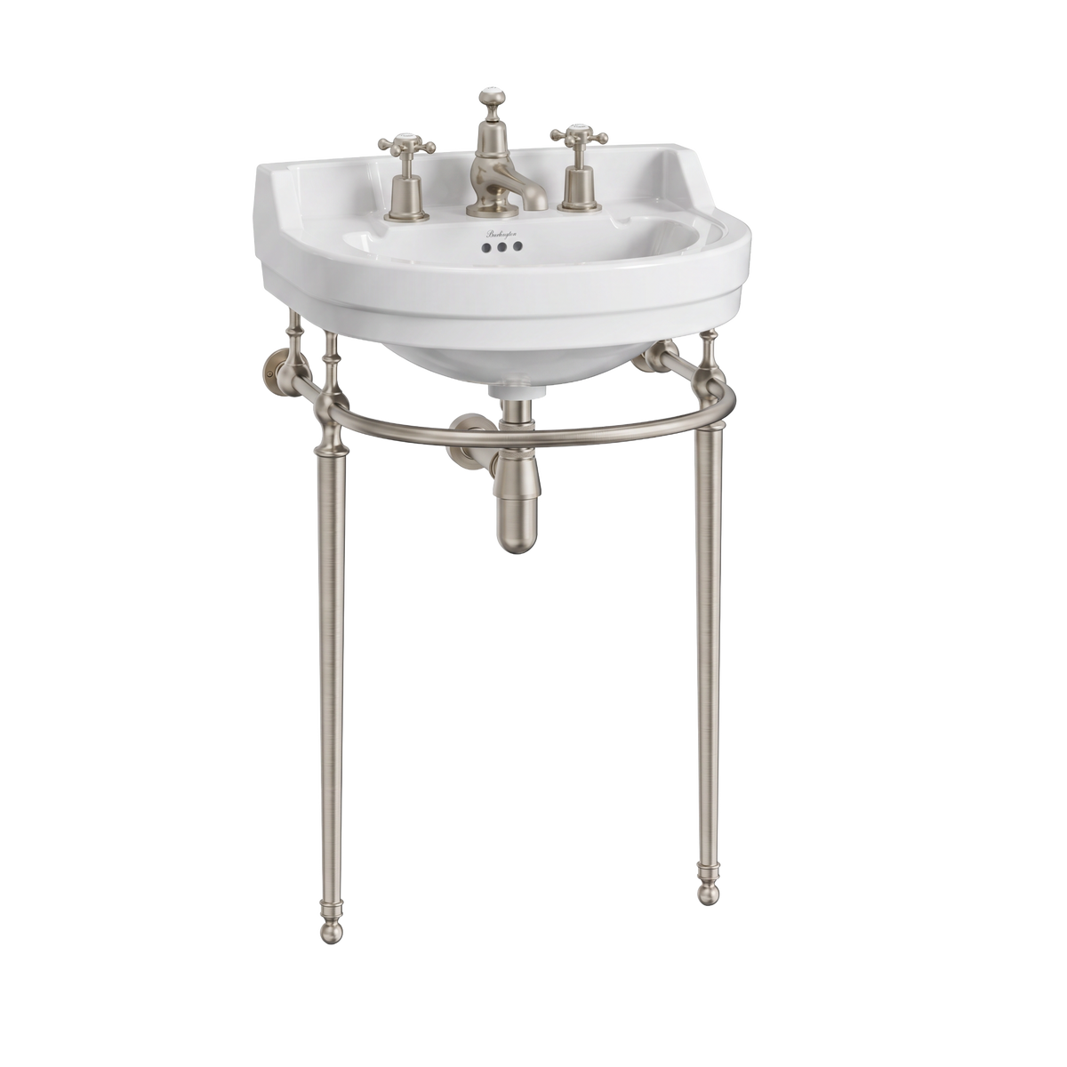 Tvättställ Burlington Edwardian rundat 56 cm 3-håls med ställning Borstad nickel