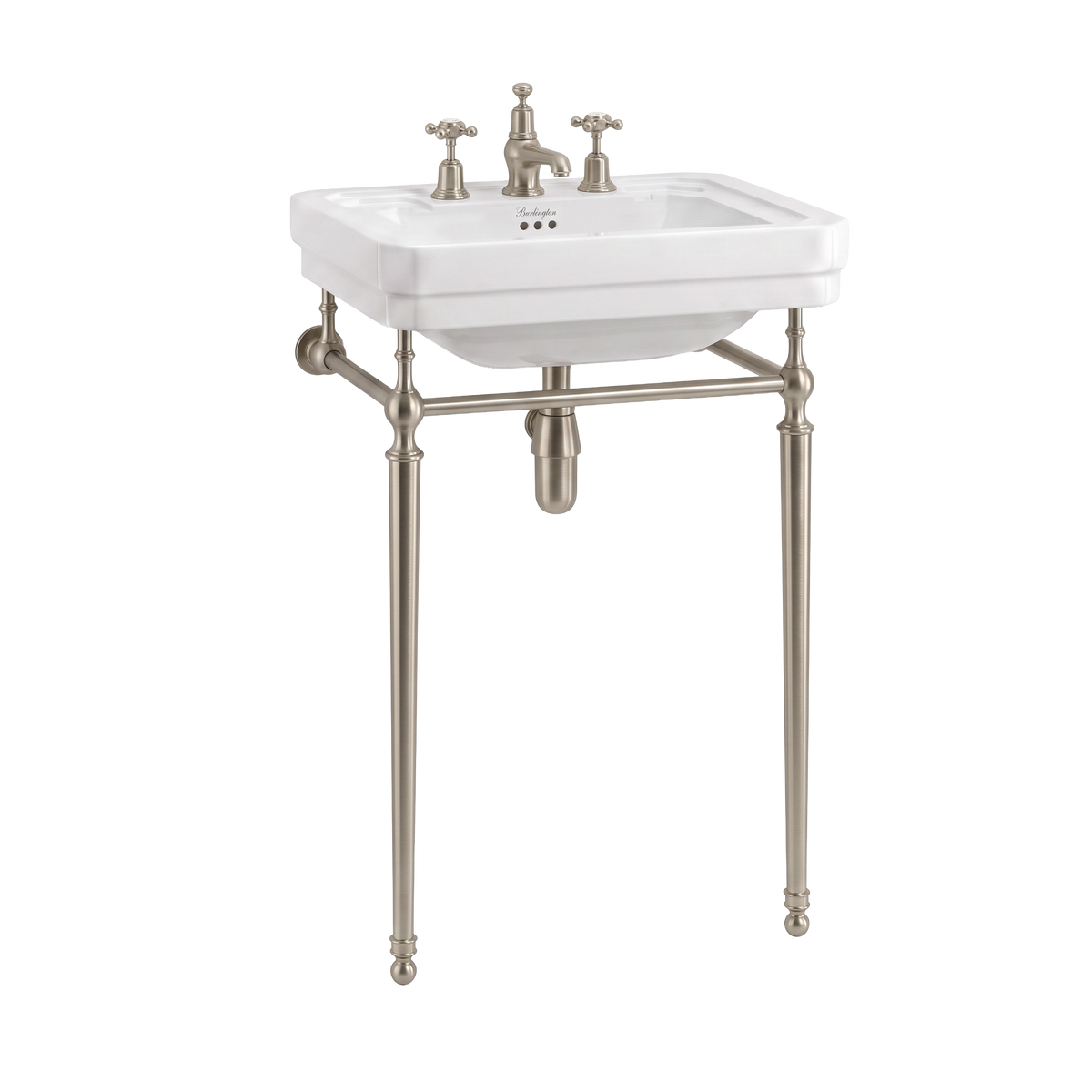 Tvättställ Burlington Victorian 56 cm 3-håls med ställning Borstad nickel